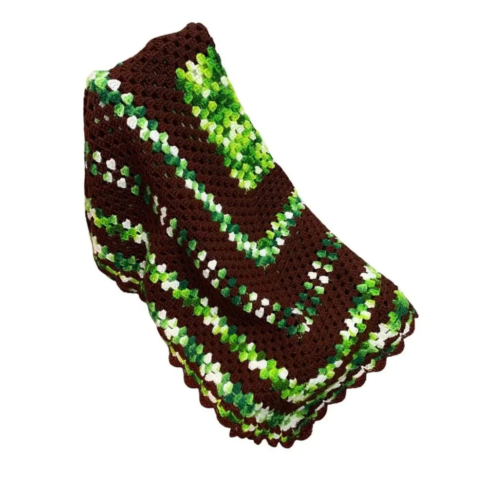 Vintage Brown Green Afghan Throw Blanket 48 Inches Square